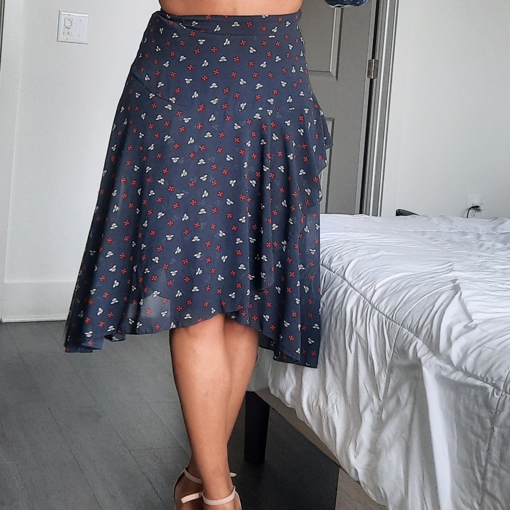 H&M Asymmetrical Floral Skirt in Navy